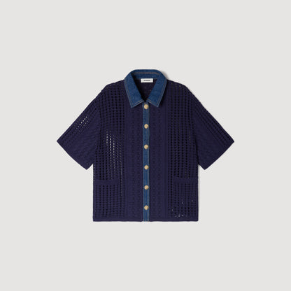 Marea Crochet And Denim Cardigan Navy Blue