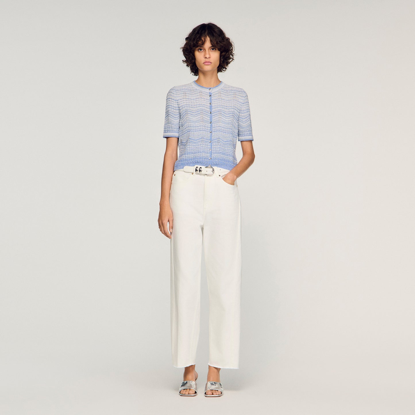Davine Decorative Knit Cardigan Sky Blue