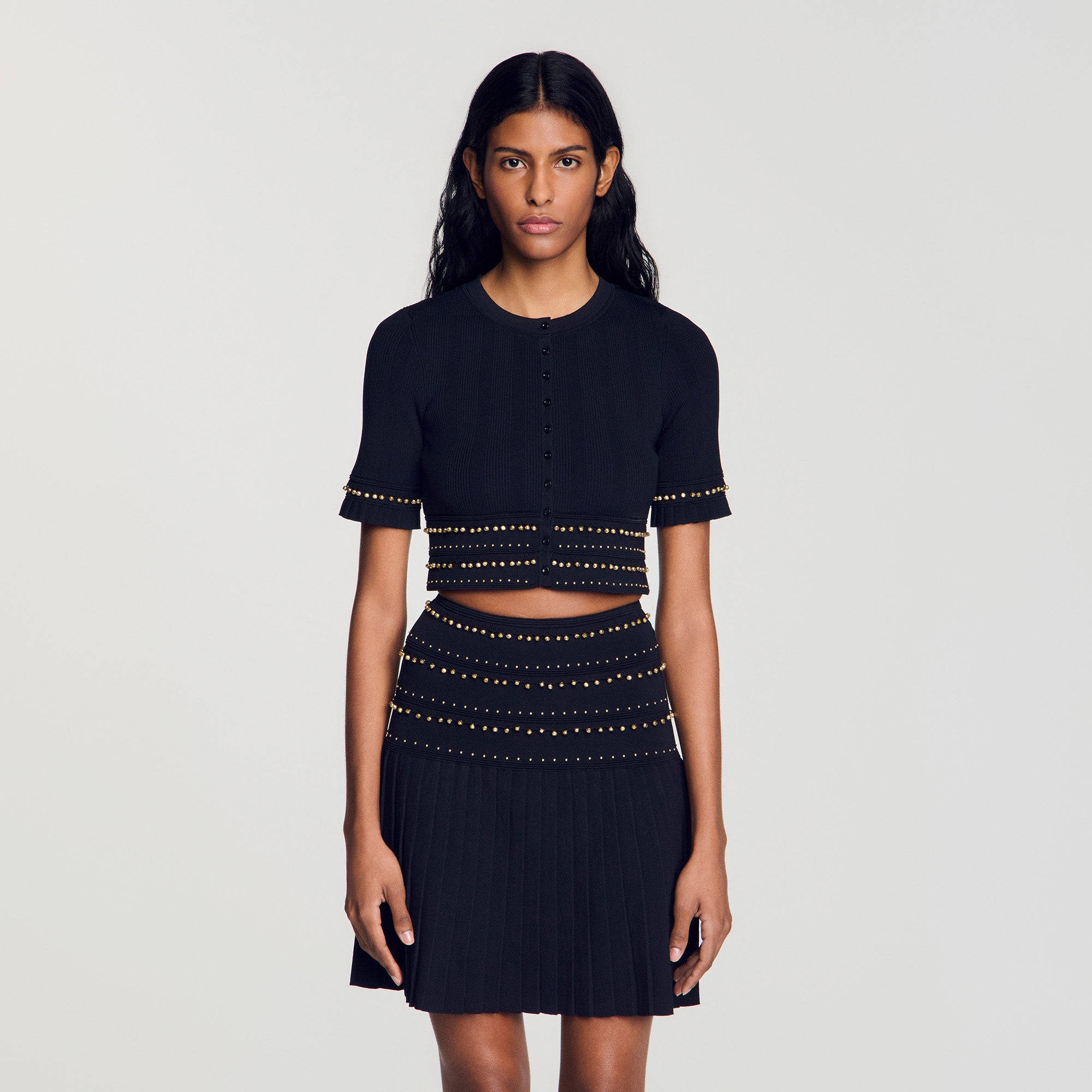 Oria Cropped cardigan with tassels Black