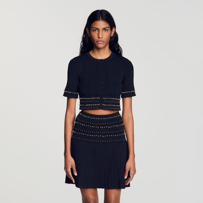 Oria Cropped cardigan with tassels Black