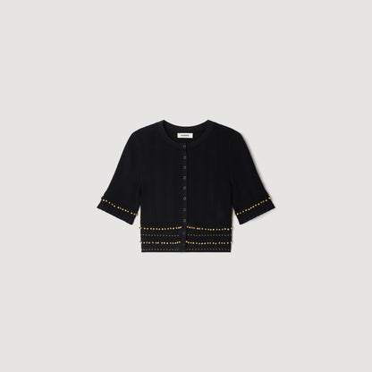 Oria Cropped cardigan with tassels Black