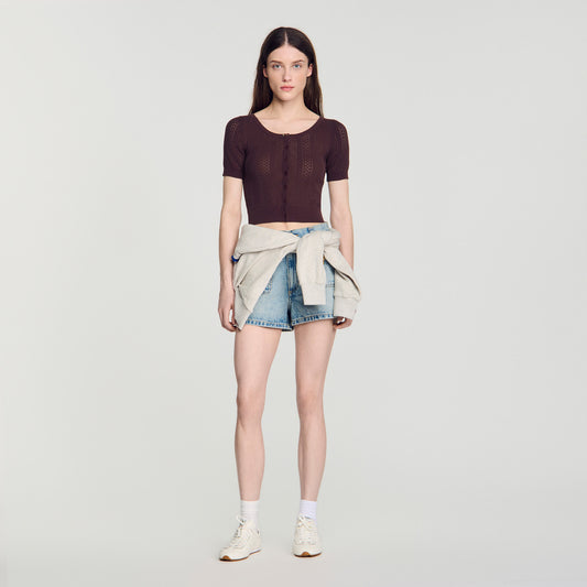 Anae Pointelle knit cardigan Brown