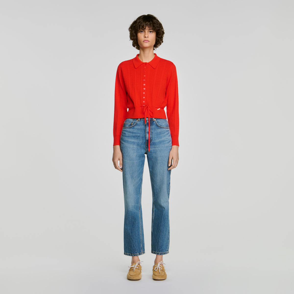 Lotus Pointelle knit cardigan Red