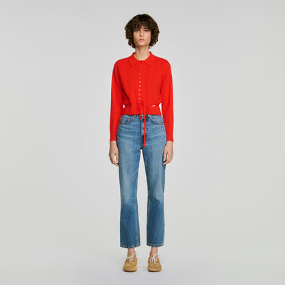 Lotus Pointelle knit cardigan Red