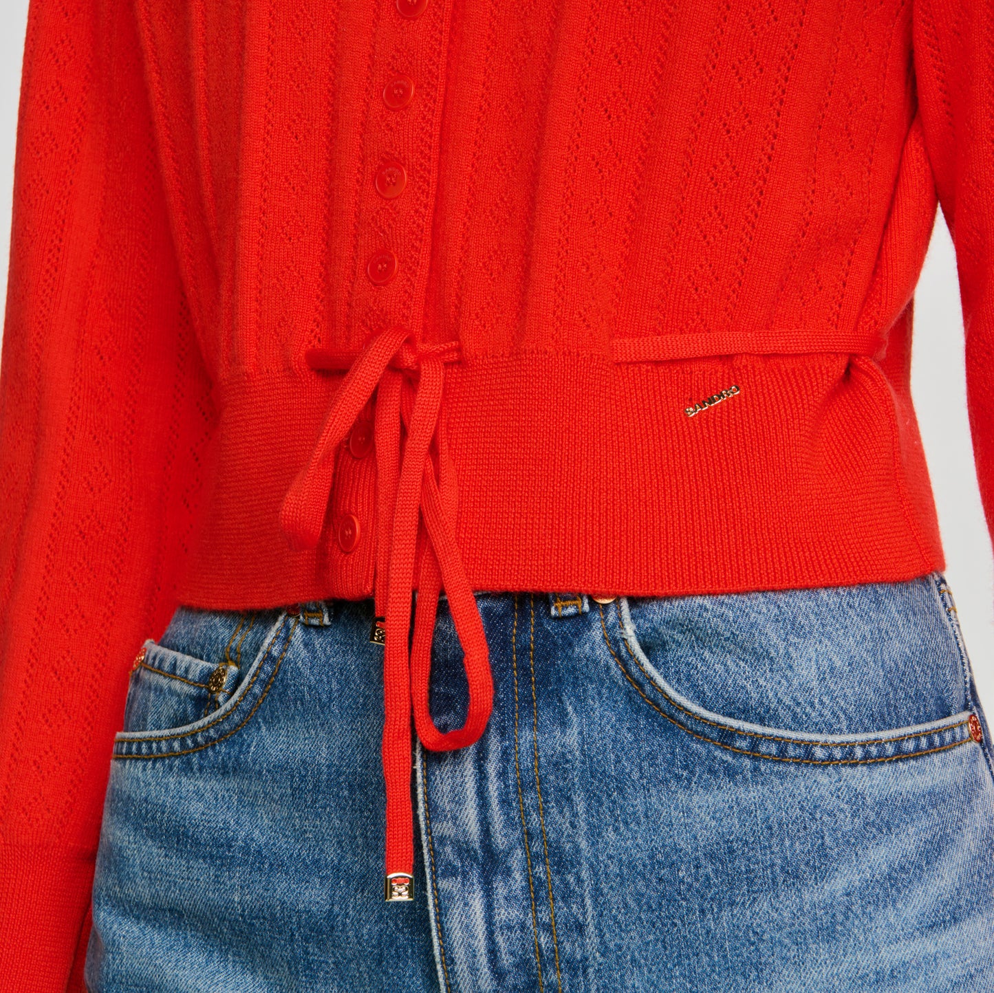 Lotus Pointelle knit cardigan Red