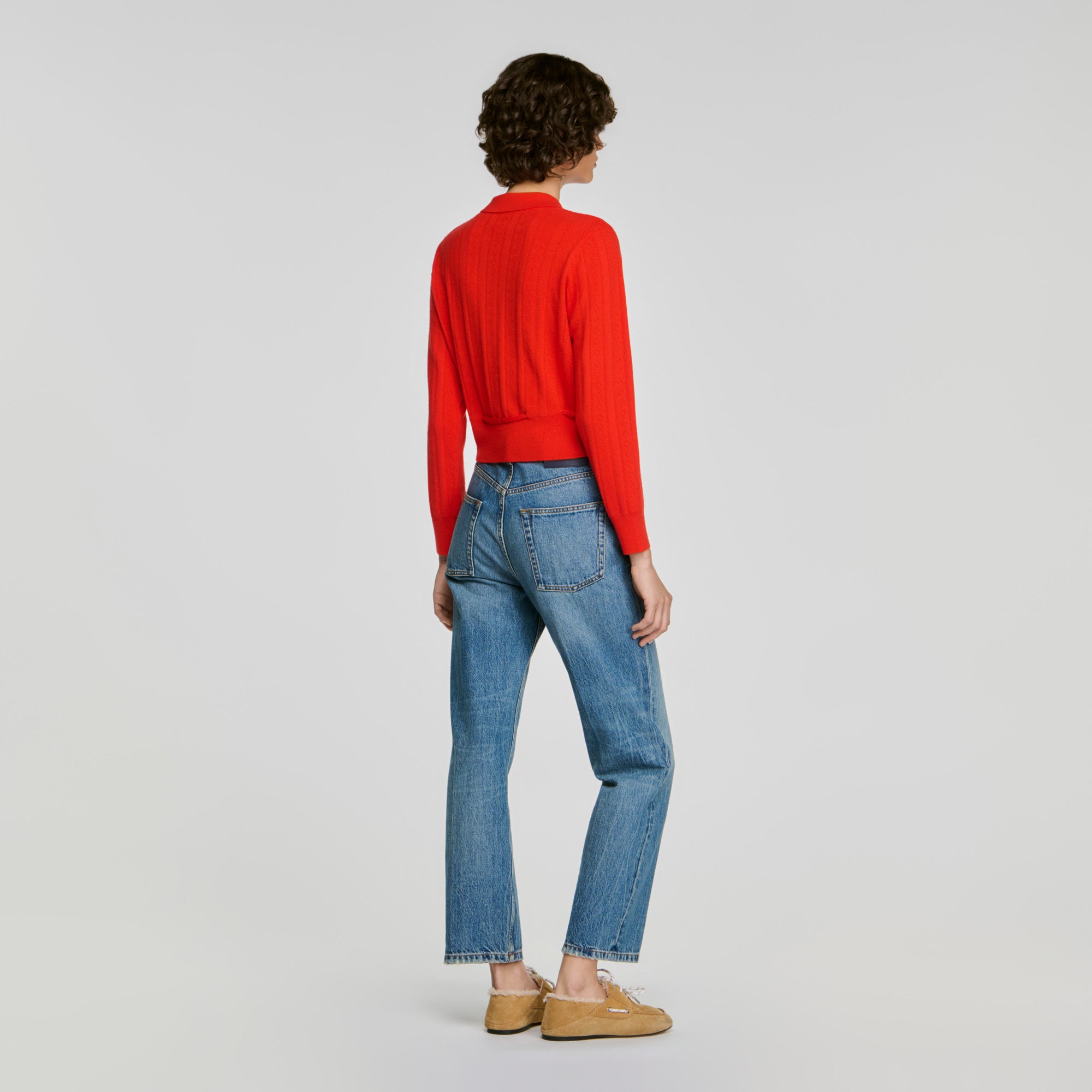 Lotus Pointelle knit cardigan Red