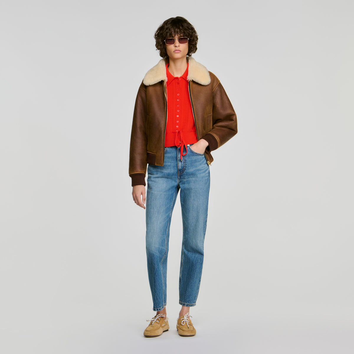 Lotus Pointelle knit cardigan Red