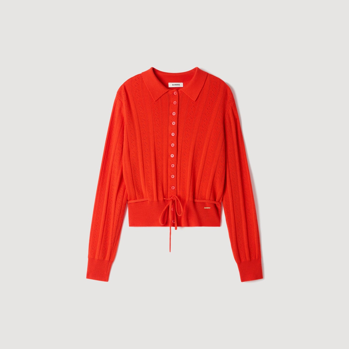 Lotus Pointelle knit cardigan Red