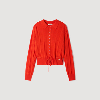 Lotus Pointelle knit cardigan Red
