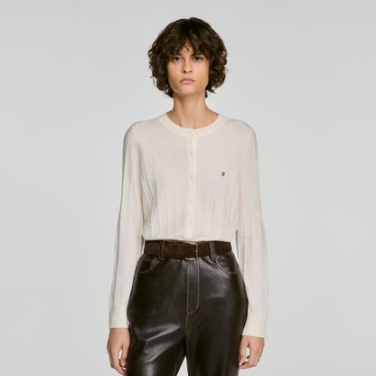 Aurel Cropped check stitch cardigan Ecru