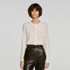 Aurel Cropped check stitch cardigan Ecru