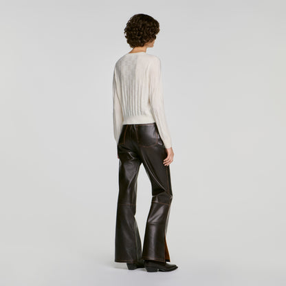Aurel Cropped check stitch cardigan Ecru