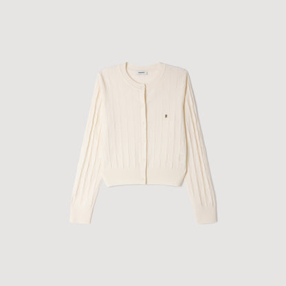 Aurel Cropped check stitch cardigan Ecru