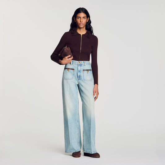 Zora Cardigan with floral collar Brown
