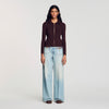 Zora Cardigan with floral collar Brown