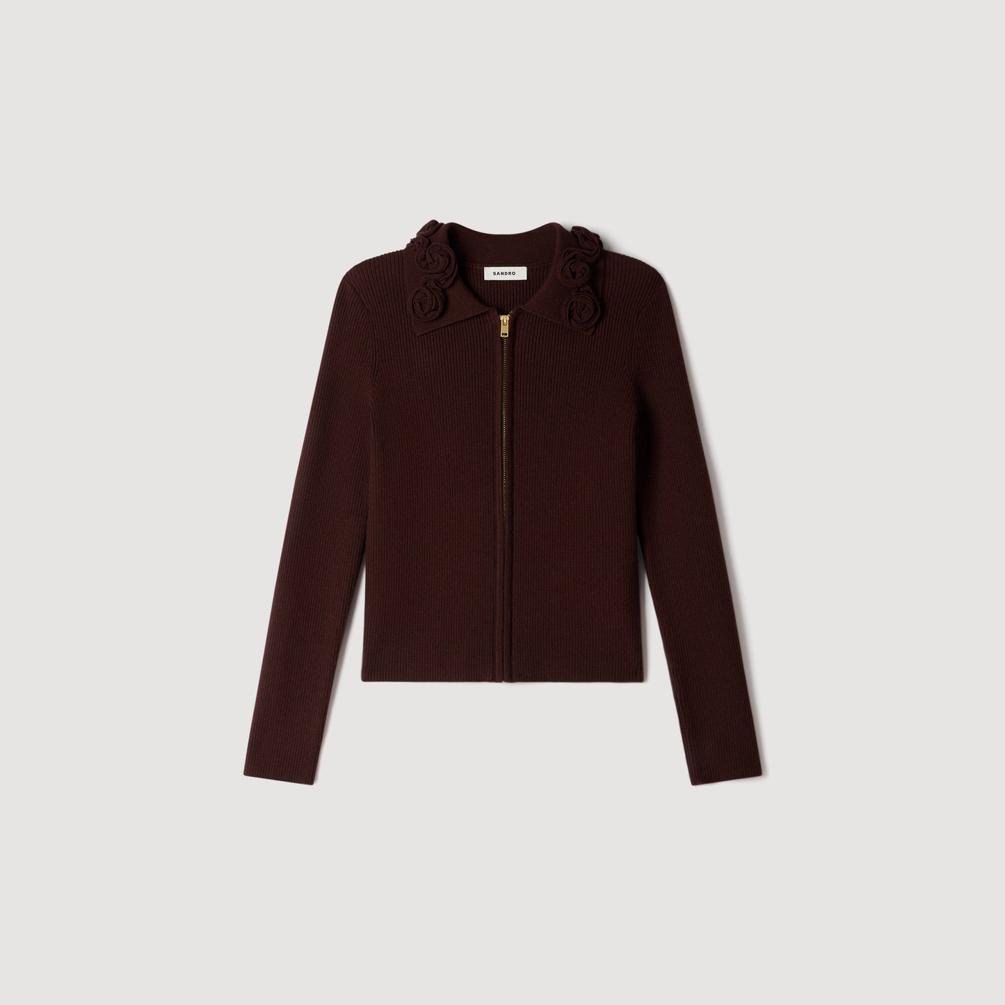 Zora Cardigan with floral collar Brown