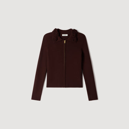 Zora Cardigan with floral collar Brown
