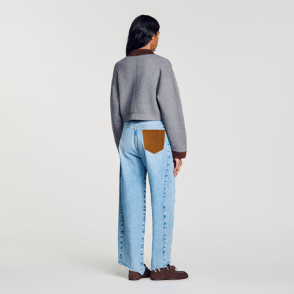 Parker Cardigan with suede panels Grey