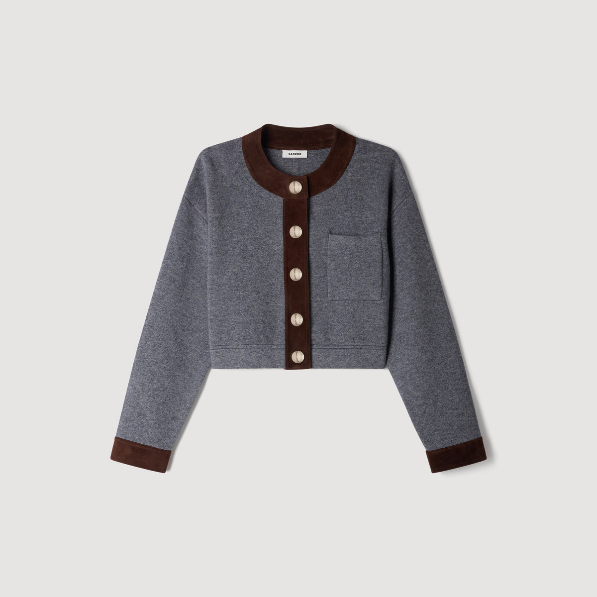 Parker Cardigan with suede panels Grey