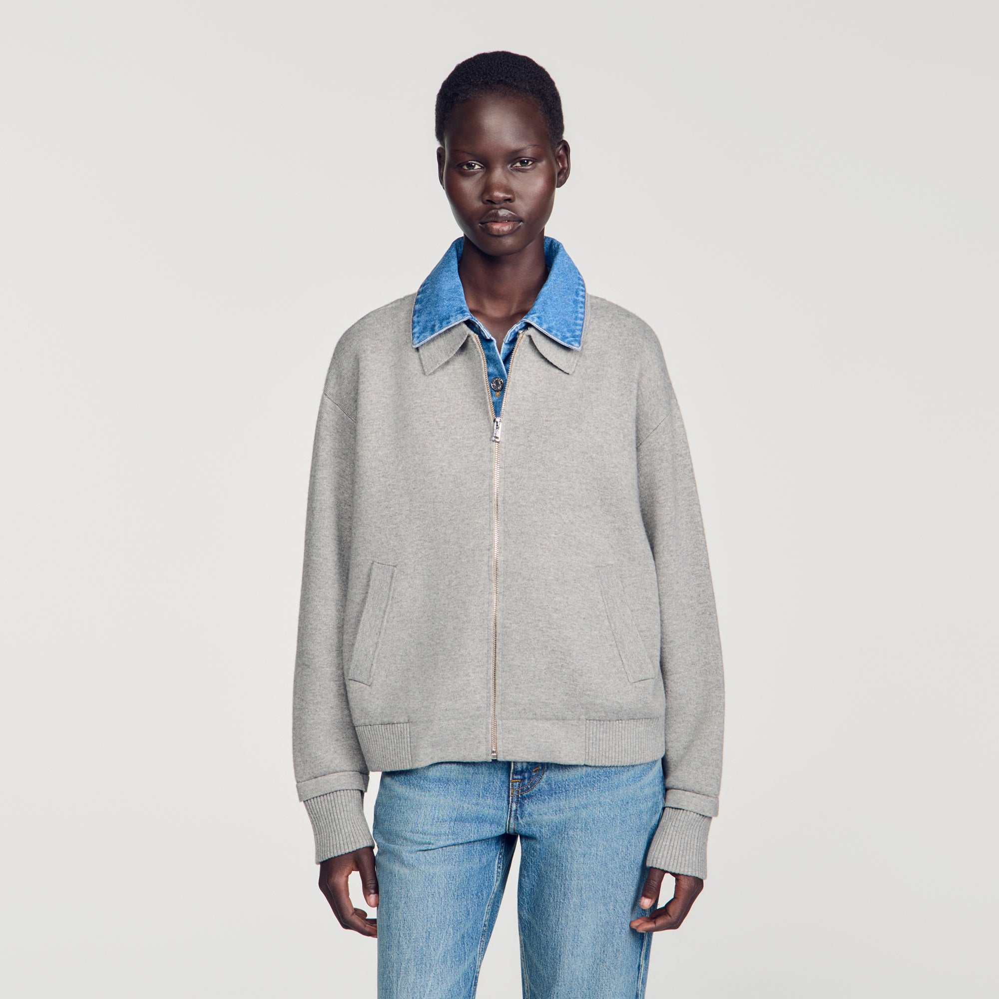 Hayden 2-in-1 zip cardigan Grey