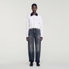 Maya Cable knit velvet collar cardigan Ecru