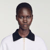 Maya Cable knit velvet collar cardigan Ecru
