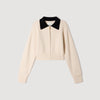 Maya Cable knit velvet collar cardigan Ecru