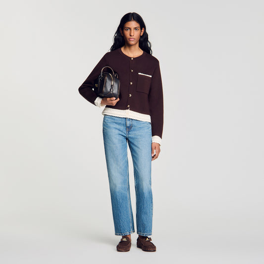 Candide Cardigan with contrast lace Brown