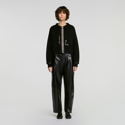 Arlo Hooded cardigan, leather details Black