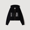 Arlo Hooded cardigan, leather details Black