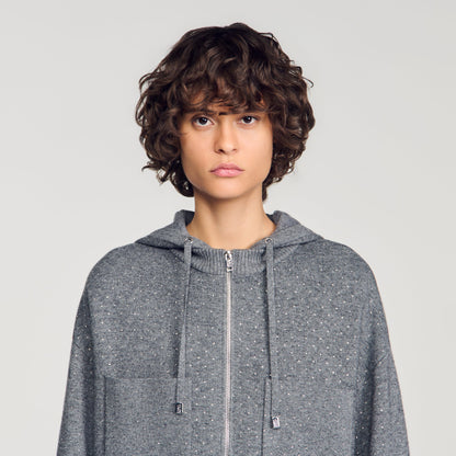 Luce Hooded Rhinestone Cardigan Grey