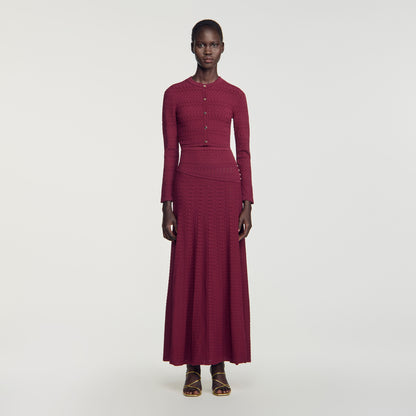 Sam Cropped pointelle knit cardigan Bordeaux