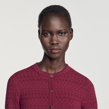 Sam Cropped pointelle knit cardigan Bordeaux