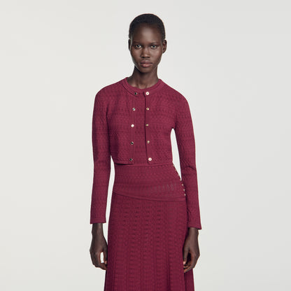 Sam Cropped pointelle knit cardigan Bordeaux