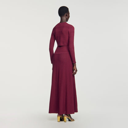 Sam Cropped pointelle knit cardigan Bordeaux