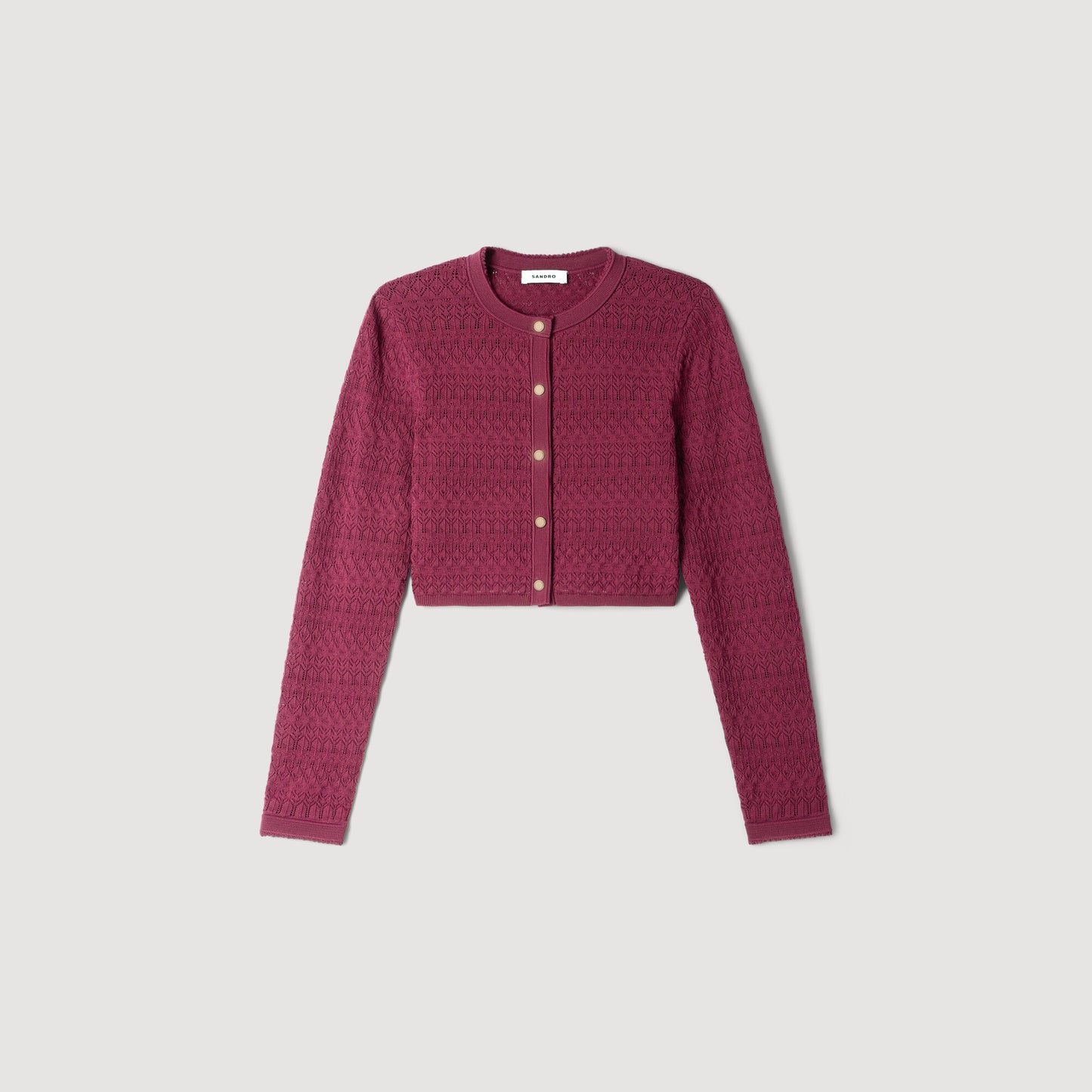 Sam Cropped pointelle knit cardigan Bordeaux