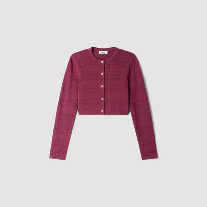 Sam Cropped pointelle knit cardigan Bordeaux