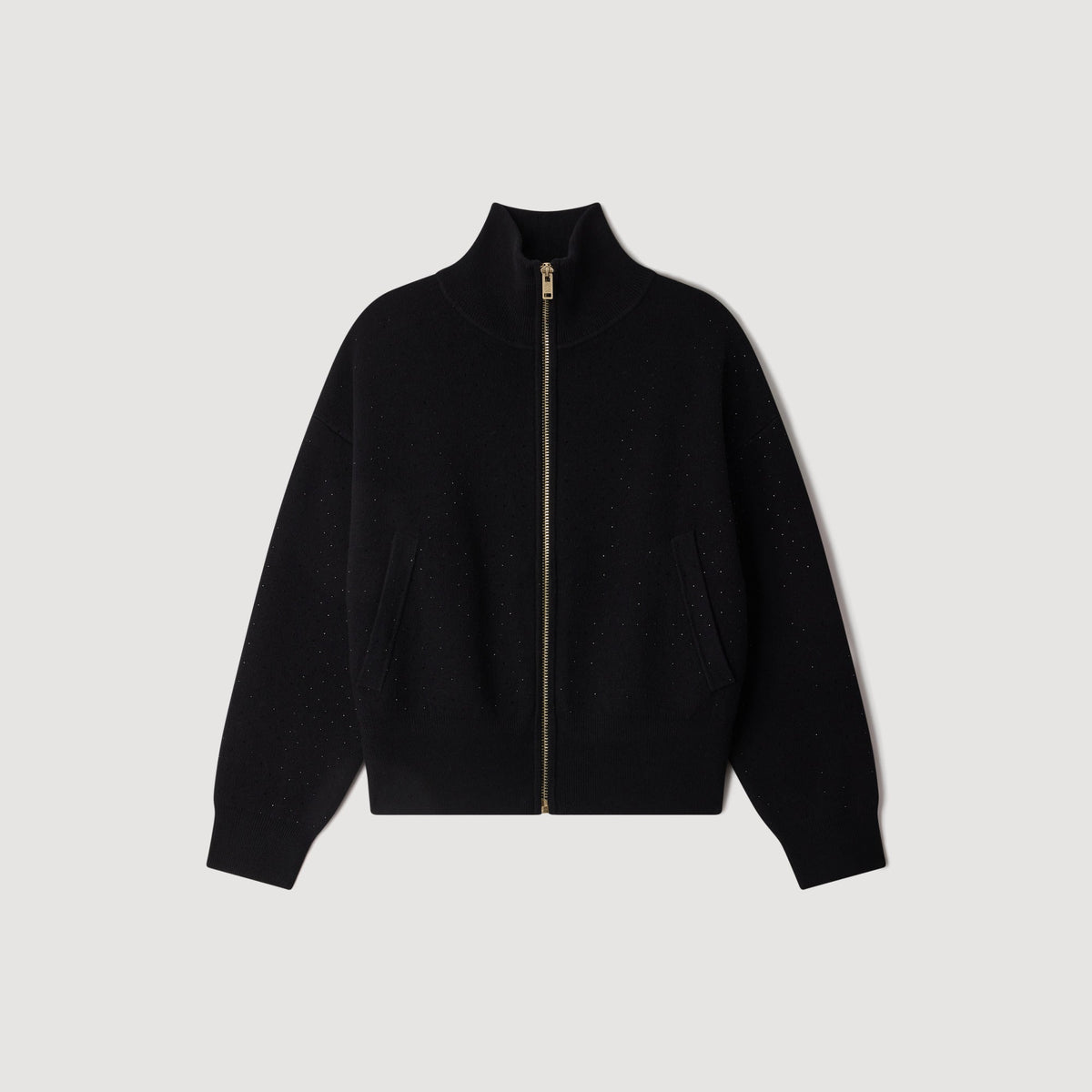 Lunaire Standing Collar Strass Cardigan Black