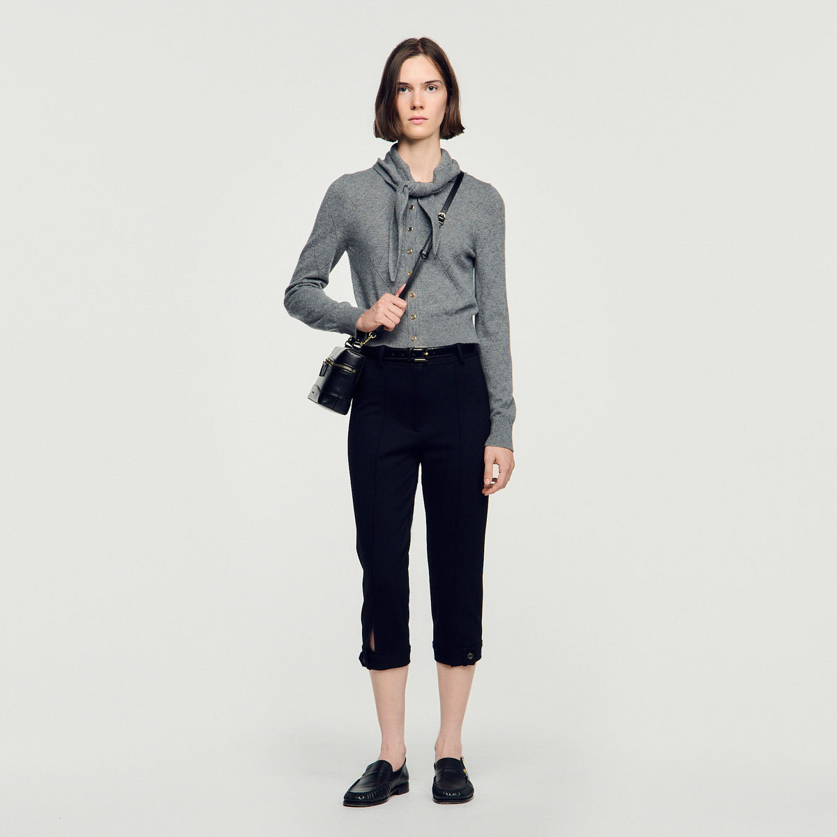 Coralyne Pointelle Knit Cardigan Grey