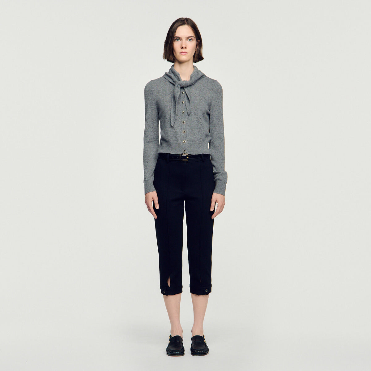 Coralyne Pointelle Knit Cardigan Grey