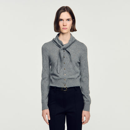 Coralyne Pointelle Knit Cardigan Grey