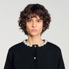 Aubrey Cardigan with pearl flower collar Black