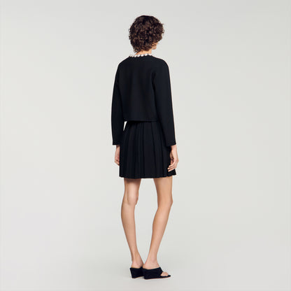 Aubrey Cardigan with pearl flower collar Black