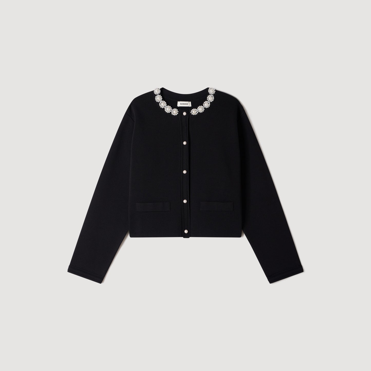 Aubrey Cardigan with pearl flower collar Black