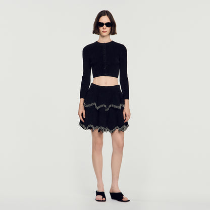 Dove Velvet Knit Cropped Cardigan Black