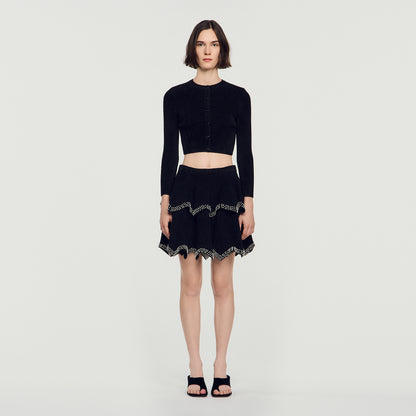 Dove Velvet Knit Cropped Cardigan Black
