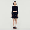 Dove Velvet Knit Cropped Cardigan Black