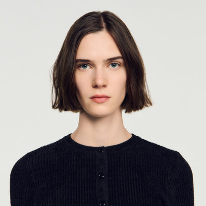 Dove Velvet Knit Cropped Cardigan Black
