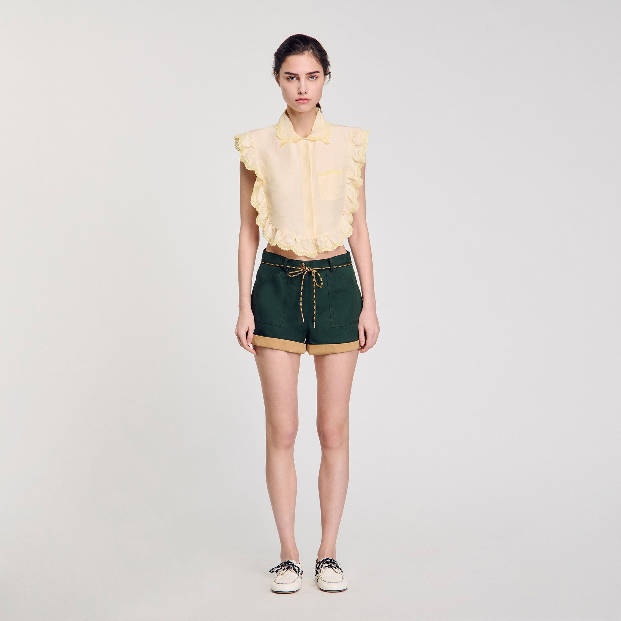 Light Yellow Shirt Collar With Lace Detail