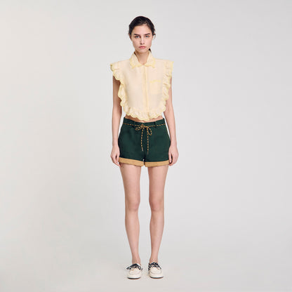 Light Yellow Shirt Collar With Lace Detail